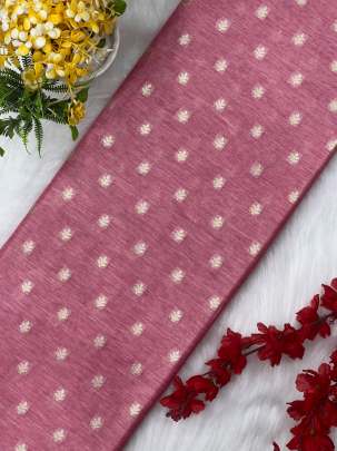 Tassar linen with golden butti - Peach/ Pure Banarasi fabrics