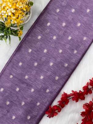 Tassar linen with golden butti - Lavender/ Pure Banarasi fabrics