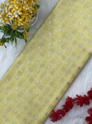 Tassar linen with golden butti - Lemon Yellow/