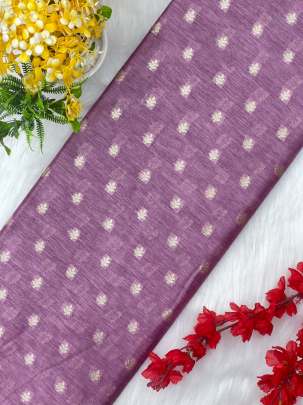 Tassar linen with golden butti - Pink Pearl/ 