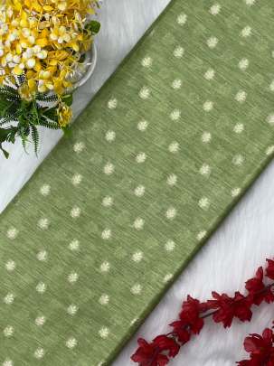 Tassar linen with golden butti - Pista green/ 