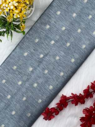 Tassar linen with golden butti - Grey/ Pure Banarasi fabrics