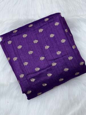 Tassar silk golden embroidery butti fabric - Purple/ 