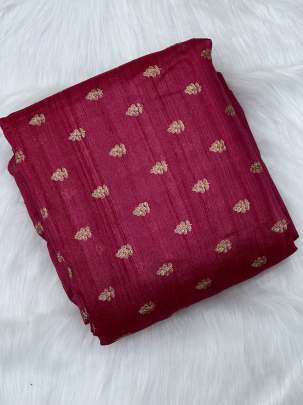 Tassar silk golden embroidery butti fabric - Red/ Pure Banarasi fabrics