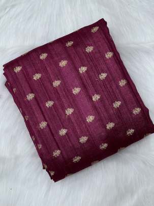 Tassar silk golden embroidery butti fabric - Wine/ 