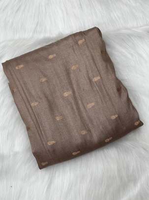 Tassar silk golden zari butti fabric - Light Brown/ 