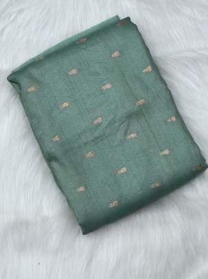 Tassar silk golden zari butti fabric - Pista green/ Pure Banarasi fabrics