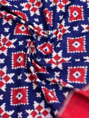 Telia Rumal Royal Blue & Red/ Ikkat cotton 