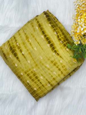 Tie dye with golden zari butti - Yellow/ Pure Banarasi fabrics