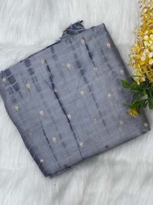 Tie dye with golden zari butti - Grey/ Pure Banarasi fabrics