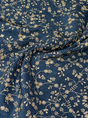 Upada Silk Floral Work Fabric Dark Rama Green/ 