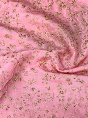 Upada Silk Floral Work Fabric Peach/