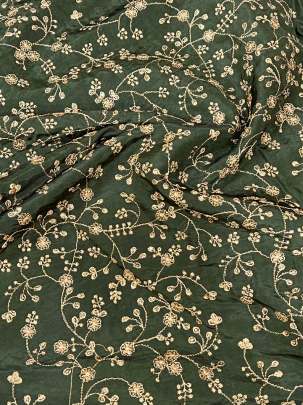 Upada Silk Floral Work Fabric Mehndi Green/ 