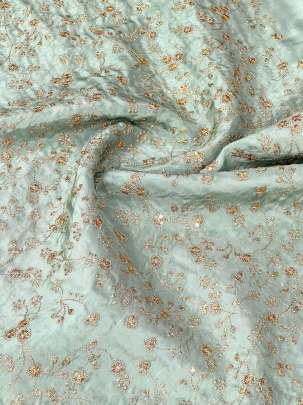 Upada Silk Floral Work Fabric Pista Green/