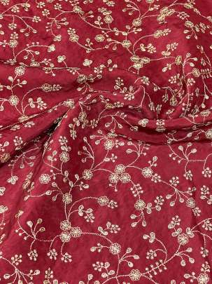 Upada Silk Floral Work Fabric Blood Red/ 