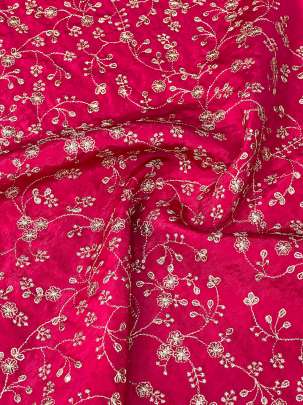 Upada Silk Floral Work Fabric Rani Red/