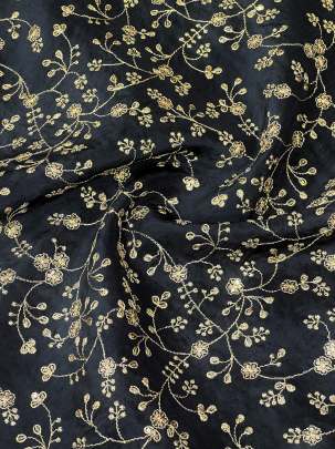 Upada Silk Floral Work Fabric Black/