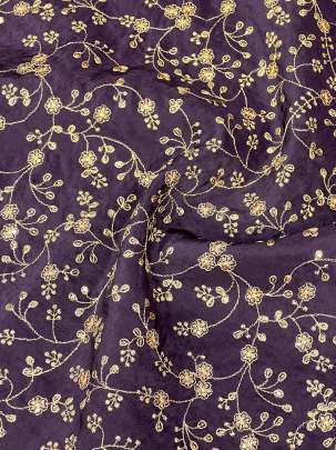 Upada Silk Floral Work Fabric Wine/ 