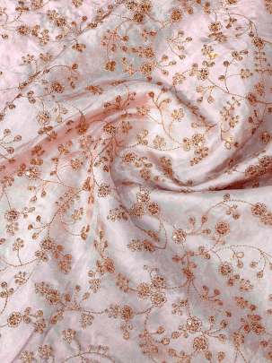 Upada Silk Floral Work Fabric Light Peach/