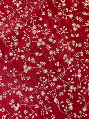 Upada Silk Floral Work Fabric Blood Red/ 