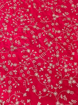 Upada Silk Floral Work Fabric Rani Red/ 