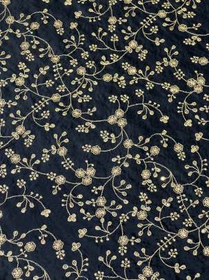 Upada Silk Floral Work Fabric Black/ 