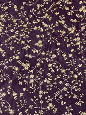 Upada Silk Floral Work Fabric Wine/ 